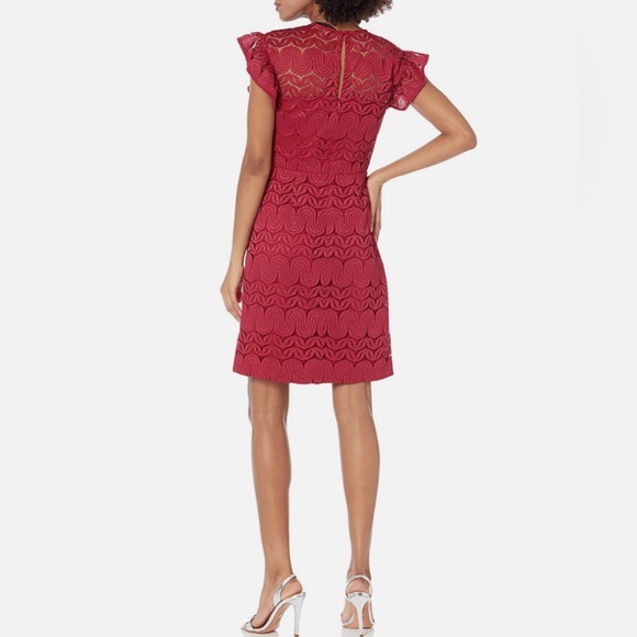 Trina Turk Mai-Tai Ruffle-Sleeve Lace Sheath Dress, Cranberry SZ 8 - Picture 3 of 16